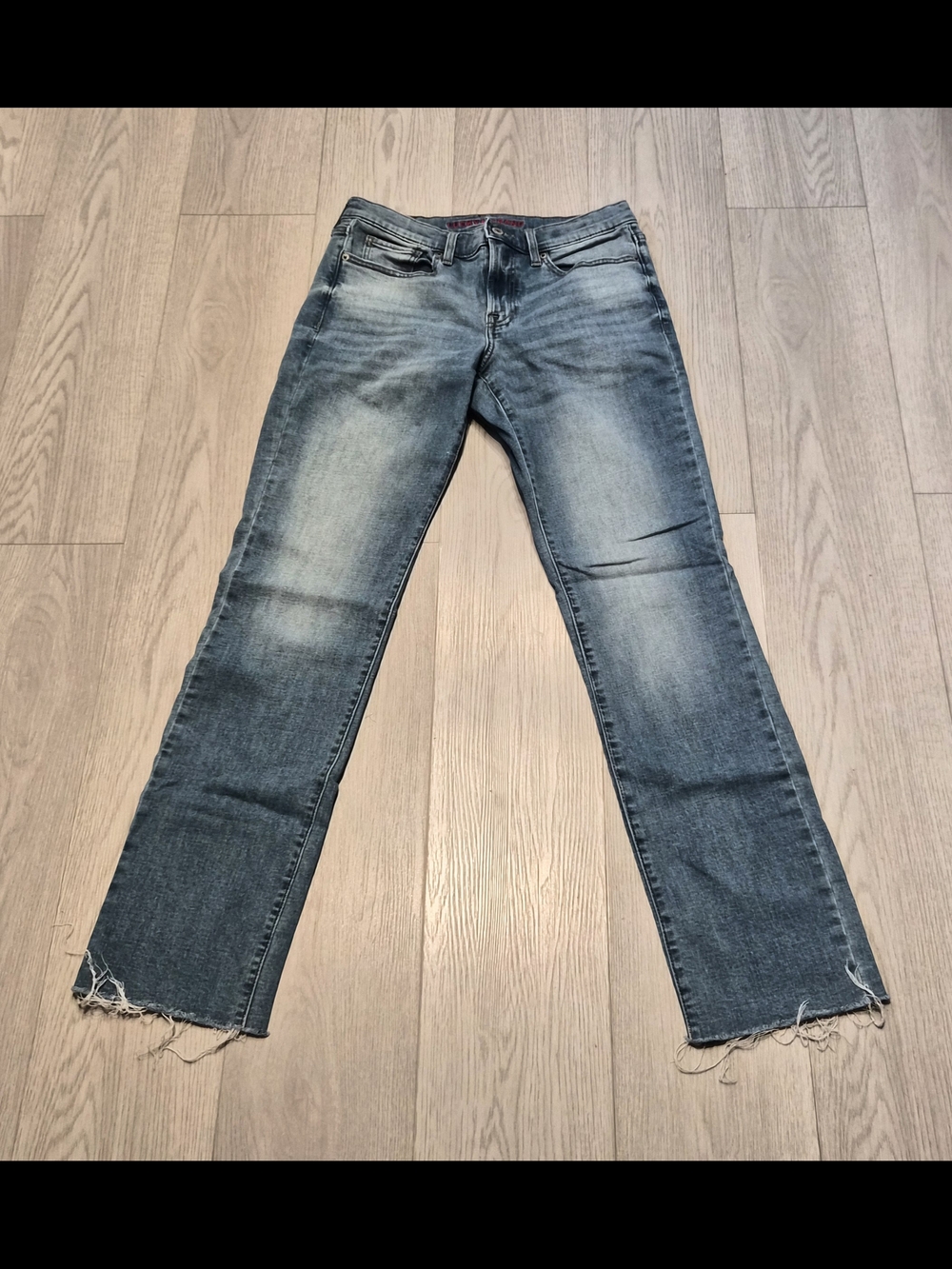 Lucky Brand Distressed Medium Blue Flare Jeans with Frayed Hem